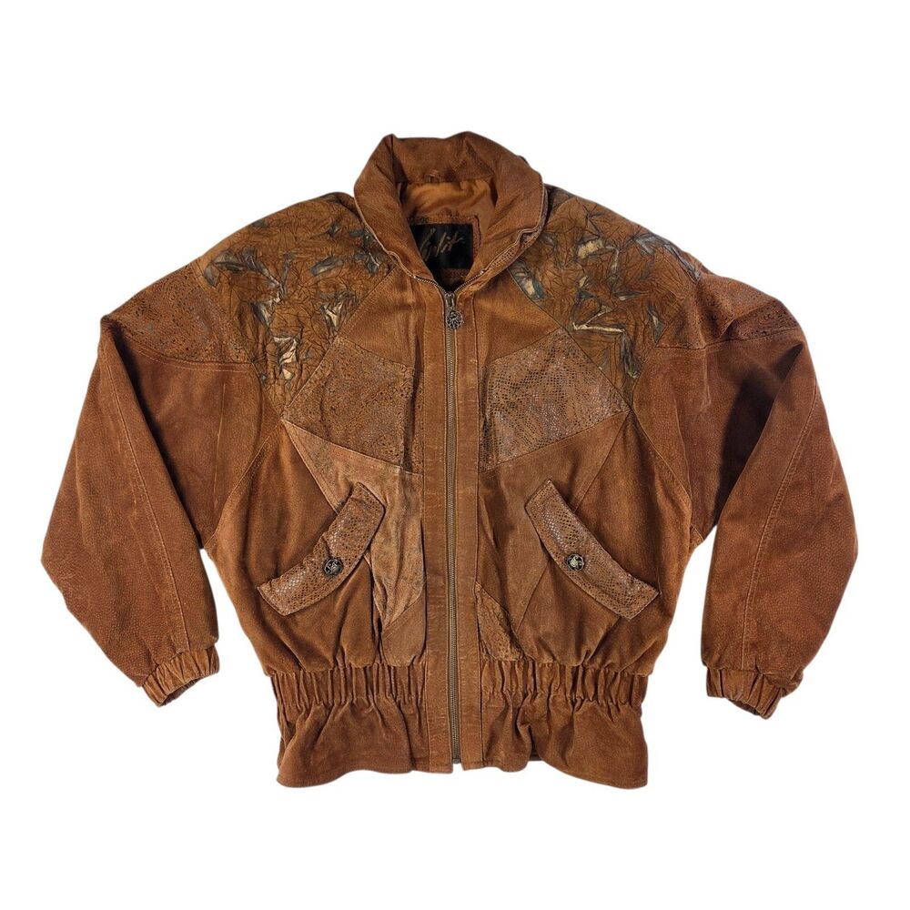 Winlit Jacket Womens S Brown Aztec Leather Suede Bomber Western Patchwork Vtg